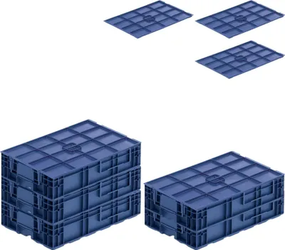 Produktbild von SparSet 5x VDA KLT Kleinladungsträger mit Verbundboden & Auflagedeckel | HxBxT 14,7x40x60cm | 22 Liter | KLT, Transportbox, Transportbehälter, Stapelbehälter