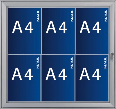 Obrázok produktu pre MAUL vitrína MAULexcite formát na šírku 6 x A4 hliník 69,6 x 73,9 x 2,8 cm strieborná
