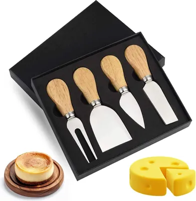 Produktbild von Set von 4 Käsemessern - Edelstahl - mit Holzgriffen