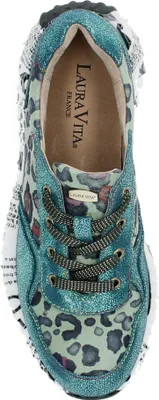 Produktbild von Laura Vita Damen Sneaker aus Leder mehrfarbig gemustert mit Plateau Burton 05, Größe:39 EU, Farbe:Grün