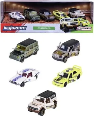 Image de Voitures Miniatures Majorette CastHeads, Pack de 5 Véhicules, Échelle 1/64, Parties Ouvrantes, Suspensions, Dès 3 Ans