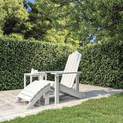 Produktbild von Weißer Adirondack-Gartenstuhl aus HDPE mit Fußstütze für Terrasse, Hinterhof und Garten