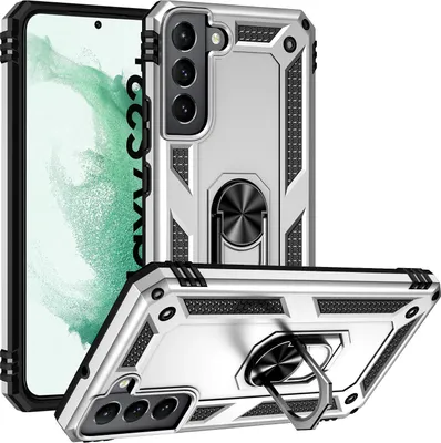 Obrázek produktu pro Pouzdro pro Samsung Galaxy S23+ dvouvrstvé robustní, vojenská ochrana pouzdro s držákem prstenu a stojánkem Stříbro