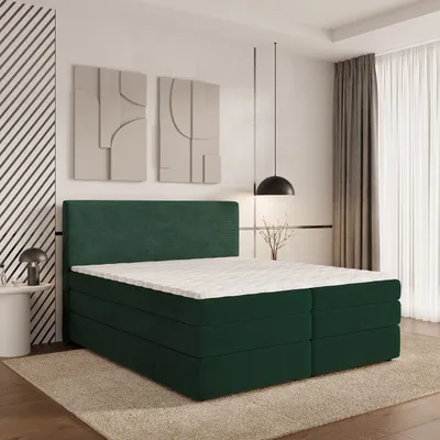Produktbild von Masseno Boxspringbett MATERN 180x200 cm Komplett-Set mit Bonell Matratze und Topper, Polsterbett mit Bettkästen -Grün, POSO 14 + KRONOS 14