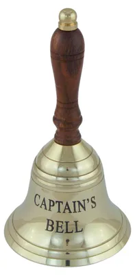 Produktbild von Glocke, Tischglocke, Messing, poliert, mit Holzgriff - 17 cm, Kapitänsglocke