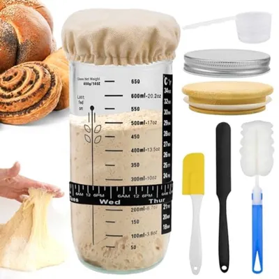 Produktbild von PromoHome® Sauerteig Starterset – Komplettes Werkzeugset zum Brotbacken mit Fermentationsglas, Messutensilien und Zubehör