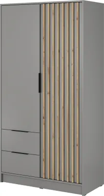 Produktbild von Kleiderschrank 100 cm Fioro - Schrank vom Hersteller, Schlafzimmerschrank - Drehtürenschrank mit Lamellen, 2 Tür (Grau)