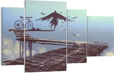 Produktbild von Bild auf Leinwand - Leinwandbild - Vogel Fahrrad modern - 120x70cm - Wand Bild - Wanddeko - Leinwanddruck - Bilder - Kunstdruck - Wanddekoration - Leinwand bilder - Wandkunst - DL120x70-3721