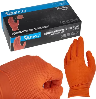 Immagine prodotto di GEKO Guanti in nitrile Solid Grip 3D, solidi, resistenti alle sostanze chimiche, 50 pezzi, arancione, misura L - G75201-L