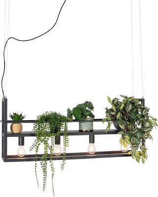Produktbild von QAZQA - Industrie I Vintage I Industrie I Vintage I Hängelampe I Pendellampe I Pendelleuchte schwarz mit Gestell 4-flammig - Cage Rack I Wohnzimmer I Schlafzimmer - Stahl Länglich - LED geeignet E27