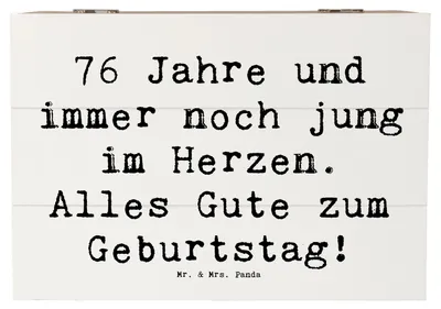 Produktbild von Mr. & Mrs. Panda fotokiste Spruch 76. Geburtstag Herzjung 22 x 15 cm - Weiß - Geschenk, Feiern, Truhe, für Großmutter, Geburtstagsgeschenk, Happy Birthday, Andenken, Box