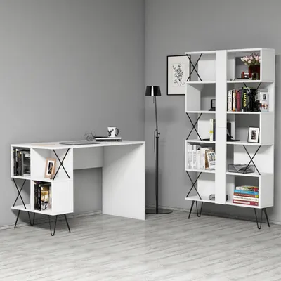 Produktbild von Skye Decor, Extra - White, Schreibtisch und Bücherregal, Weiß, 100 % MELAMINBESCHICHTETE SPANPLATTEN, 120 x 60 x 78,8 cm