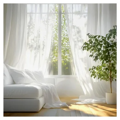 Produktbild von Kurze Gardinen für Fenster mit Ösen, 2er Set, H 137 x B 140 cm, Transparent Weiß