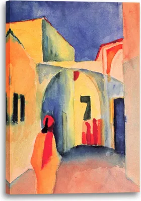 Produktbild von Leinwandbild (60x80cm): August Macke - Blick auf eine Allee in Tunis, echter Holz-Keilrahmen inkl. Aufhänger, handgefertigt in Deutschland