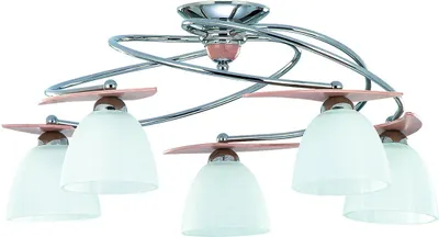 Obrázek produktu pro Lustr ŚMIGŁO, chromovaný, bílý – světlé dřevo, 5xE27x60W, sklo, rozměry: 30x66x66 cm, IP20, Alfa