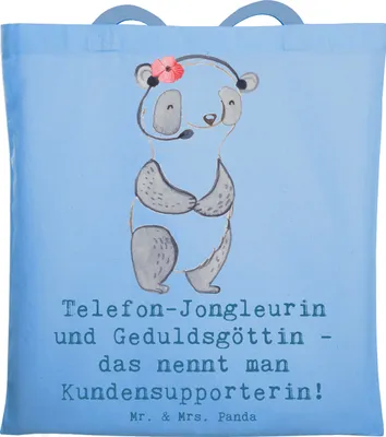 Produktbild von Mr. & Mrs. Panda Jutetasche Meisterin Kundensupport - Sky Blue - Geschenk, Serviceorientiert, Laptoptasche, handgefertigte Geschenke, Einkaufstasche, Tasche, Beruf