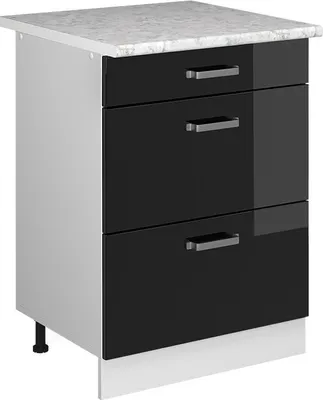 Produktbild von Küchenunterschrank Vicco R-Line Schwarz Hochglanz 60 cm mit Schubladen, AP Marmor, Model 41150