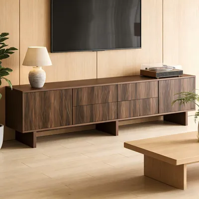 Obrázek produktu pro Stojan na televizi, 4 zásuvky a 2 dvířka, vlnitý design, 180*40*56 cm, skříňka na televizi, lowboard, skříňka do obývacího pokoje, skříňka na televizi