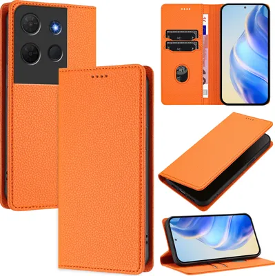 Produktbild von Litchi Leder Handyhülle für TCL 503 Wallet Kartenfächer Standfunktion Hülle Orange