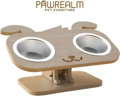 Produktbild von Pawrealm Erhöhter Hundenapf aus Holz - Doppelnapf Edelstahl für Hunde