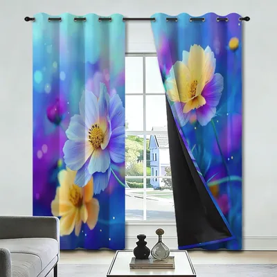 Zdjęcie produktu dla Zasłona zaciemniająca z motywem chryzantem - 117 x 230 cm