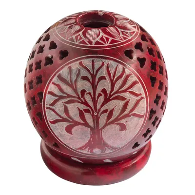 Produktbild von Räucherkegel-Halter "Baum des Lebens" Speckstein rot 8cm
