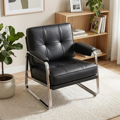 Produktbild von Loungesessel mit breitem Sitz, Armlehnen, Kunstleder, Stahlbeine, 80x79x84 cm, Schwarz