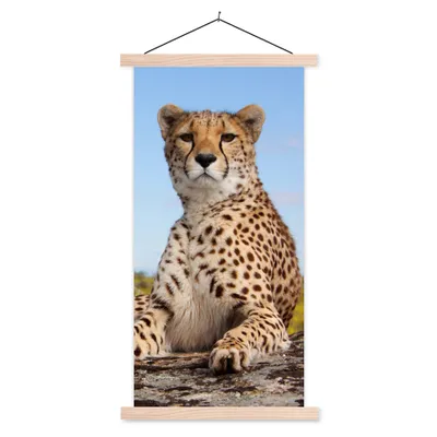 Produktbild von MuchoWow® Textilposter Leopard - Tiere - Natur 60x120 cm mit holzfarbenen Rahmen - Holz