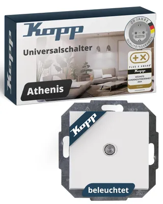 Produktbild von Kopp ATHENIS Taster beleuchtet in Rein-Weiß - Stilvoller IP20 Taster-Unterputz ideal für Klingel & Türöffner - Klingeltaster-Unterputz mit 10AX Schalt