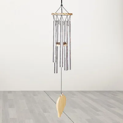 Produktbild von Aluminium-Windspiel mit 5 Röhren für Garten, Terrasse, Balkon oder Wohnzimmer, silberfarben, 1 Stück