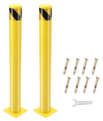 Immagine prodotto di Set di dissuasori di sicurezza - Pali di protezione per parcheggi in acciaio - 2 pezzi - 91 x 11 cm - Adatti per aree di traffico e magazzini - Colore giallo
