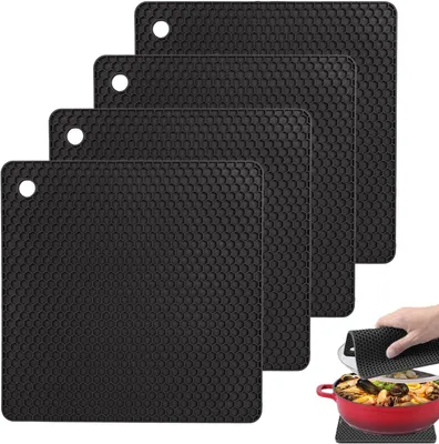 Produktbild von Silikon Untersetzer 4er Set, hitzebeständig, rutschfest, schwarz, für Töpfe