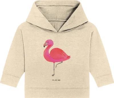 Produktbild von Mr. & Mrs. Panda Organic Baby Hoodie Flamingo Classic 12. - 18. Monat - Natural Raw - Geschenk, Stolz, Kapuzenshirt, Spruch, Rosa, Geschwister, Prächtig, Ich