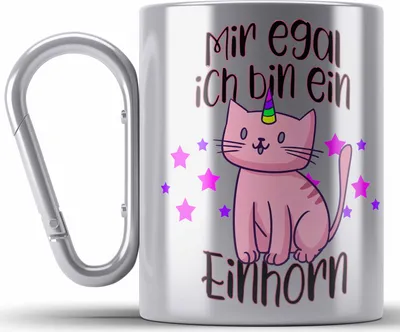 Produktbild von Trendation - Einhorn Edelstahl Tasse Karabiner Lustiger Spruch Frauen Geschenk Freundin - Mir Egal Ich Bin Ein Einhorn - Mädchen Geschenkidee Edelstahl Tasse Karabinern Karabiner Edelstahl Tasse Karabiner Edelstahl Mädels (Silber)