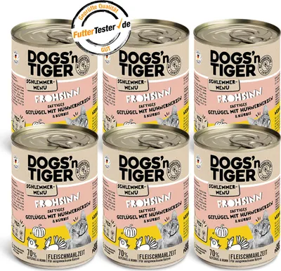Obrázok produktu pre Dogs'n Tiger Adult, krmivo pre mačky, veselosť, vlhké krmivo pre mačky, bez obilnín, hydina a tekvica, 6x400g