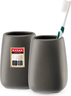 Produktbild von KADAX Keramik Badezimmer Cup "Palmi", Zahnbürstenhalter Zahnbürste, Zahnpasta, Grau, 2 Stück