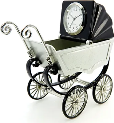 Produktbild von Siva Clock Stroller Quarzuhr aus Metall im Kinderwagen Design
