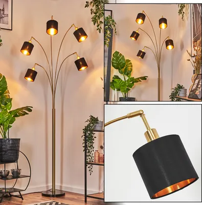 Produktbild von Costa Stehlampe aus Metall/Stoff in Schwarz/Messing gebürstet/Kupferfarben