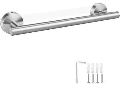 Image de Porte-serviettes argenté de 30 cm, porte-serviettes de salle de bain en acier inoxydable