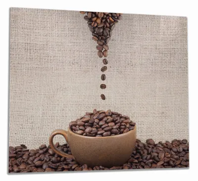 Produktbild von Wallario Herdabdeckplatte aus Glas, Größe 60 x 52 cm 1-teilig, Motiv Tasse mit Kaffeebohnen - Kaffeedesign