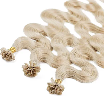 Produktbild von hair2heart Premium Extensions Echthaar Bondings Gewellt - 25 Strähnen 1g 60cm 10/1 hell-lichtblond asch