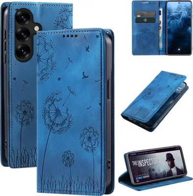 Produktbild von Handyhülle für Samsung Galaxy S25 RFID Schutz Klapphülle Case Cover Design Blume Pusteblume Schutzhülle Farbe: Blau