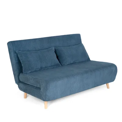 Zdjęcie produktu dla HOMLA Sofa SOLACE 2-osobowa, z funkcją spania sztruksowa granatowa 140x91x84 cm