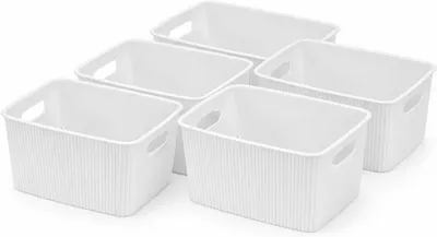 Immagine prodotto di Set di cesti portaoggetti, composto da 5 pezzi, capacità di 6 litri ciascuno, con maniglie, ideali per bagno e cucina