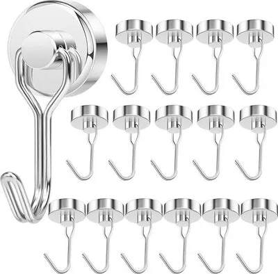 Produktbild von Starke Magnethaken, 20 mm Metallhaken, Neodym Magnethaken, 15 kg Drehbar, Küchenkastenmagnete, Büromagnete, Kühlschrankmagnete, 16 Stück