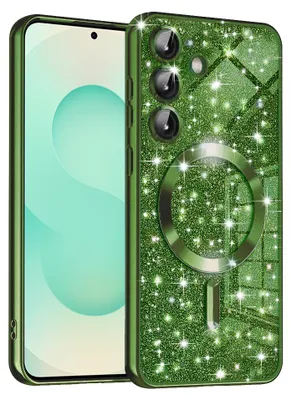 Produktbild von Techsuit Luxury Glitter Back Cover Hülle mit MagSafe für Samsung Galaxy S25 Plus - Dunkelgrün