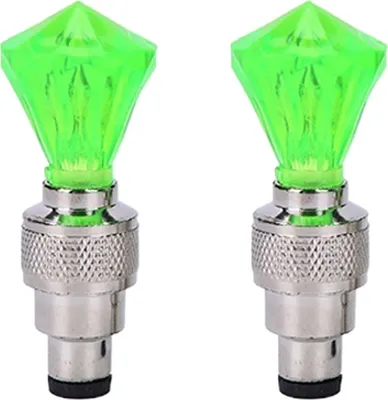 Produktbild von 2Pcs Diamond Shape Auto Motorrad Fahrrad Reifen Reifenventilkappen Dekoratives LED-Licht Gruen
