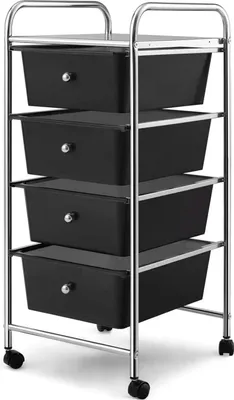 Produktbild von Aufbewahrungswagen - Schubladenwagen - 4 Stapelbare Schubladen - Metallrahmen - Kunststoffschubladen - Mit Rollen - Ablage - Schwarz