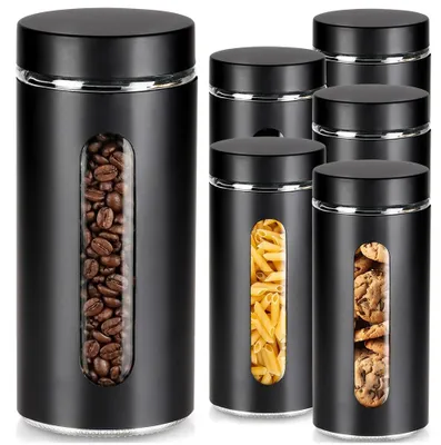 Produktbild von Vilde | Vorratsgläser 6er Set - 1,3 L - 10x22,5 cm - Glasdosen mit Schraubdeckel - Schwarz