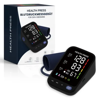 Produktbild von Health Press Blutdruckmessgerät Oberarm – Digitales Blutdruckmessgerät mit Manschette zur zuverlässigen Messung von Blutdruck und Puls